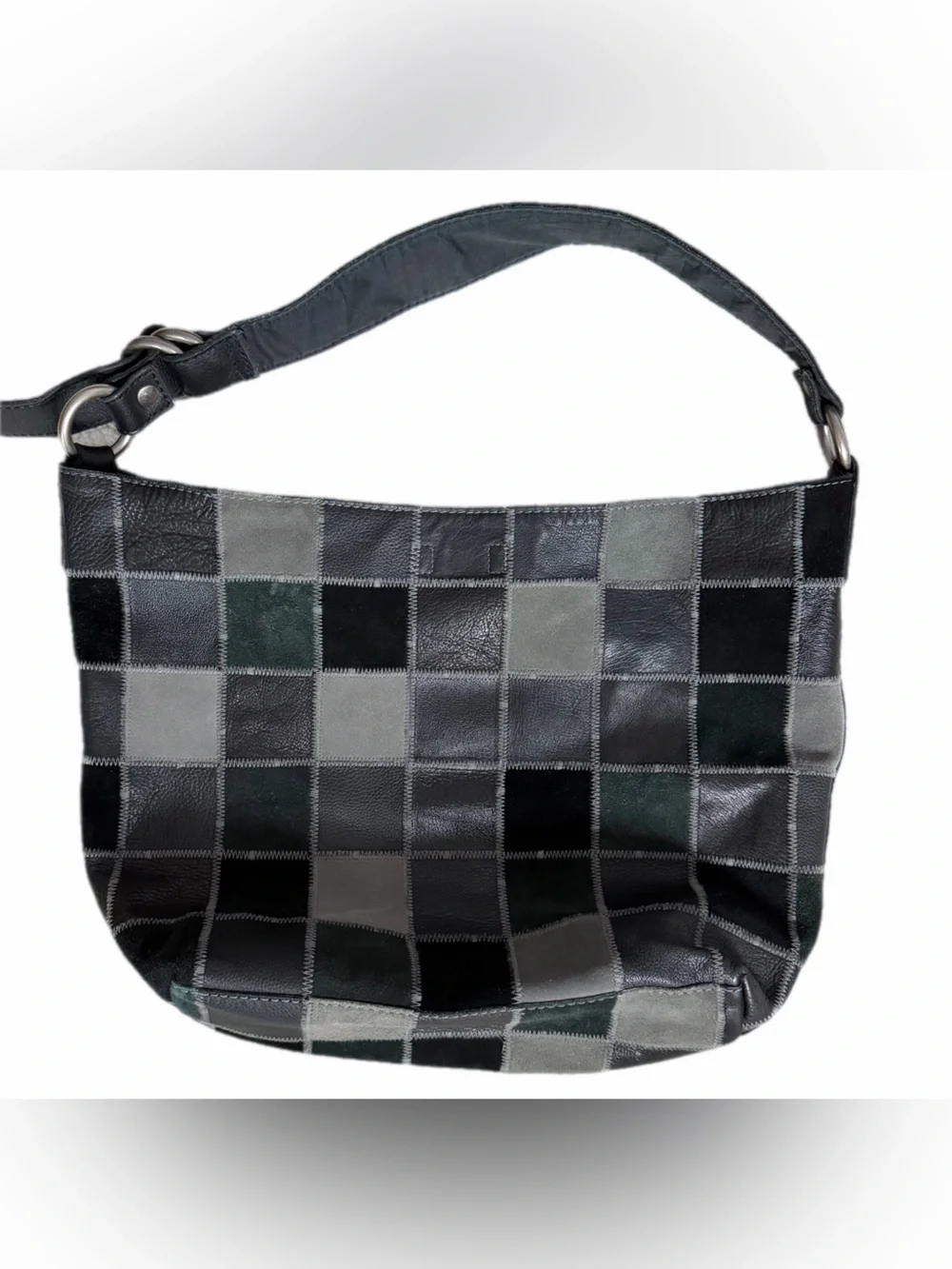 Lucky Brand Black Gray Patchwork Leather Suede Hobo Shoulder Bag Boho Y2K